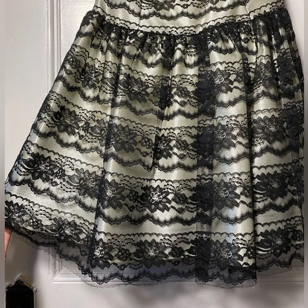 GUNNE SAX Jessica McClintock Strapless Floral Lace Overlay Prom Dress Sz 9 - Picture 5 of 13